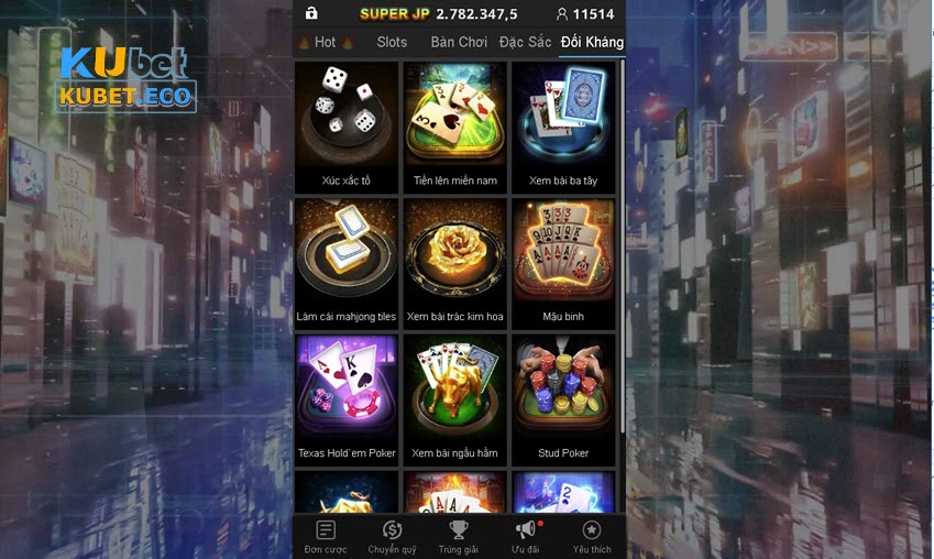 Sảnh game bài đối kháng Kubet